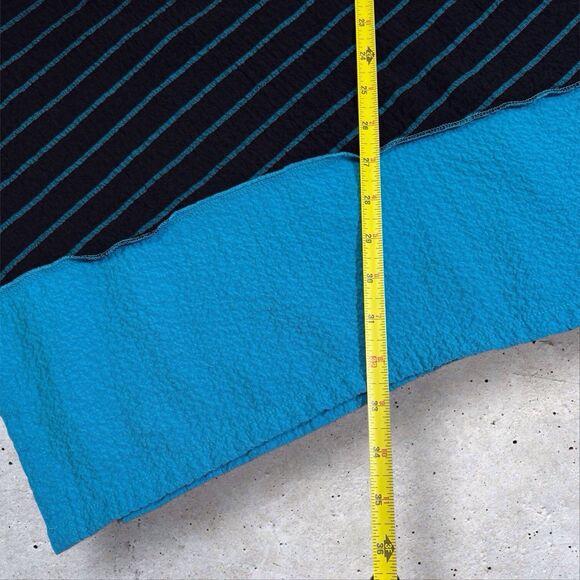 Ali Miles Tunic Black Blue Stripe Colorblock Roll Tab Size 1X Asymmetrical Hem - Picture 9 of 11